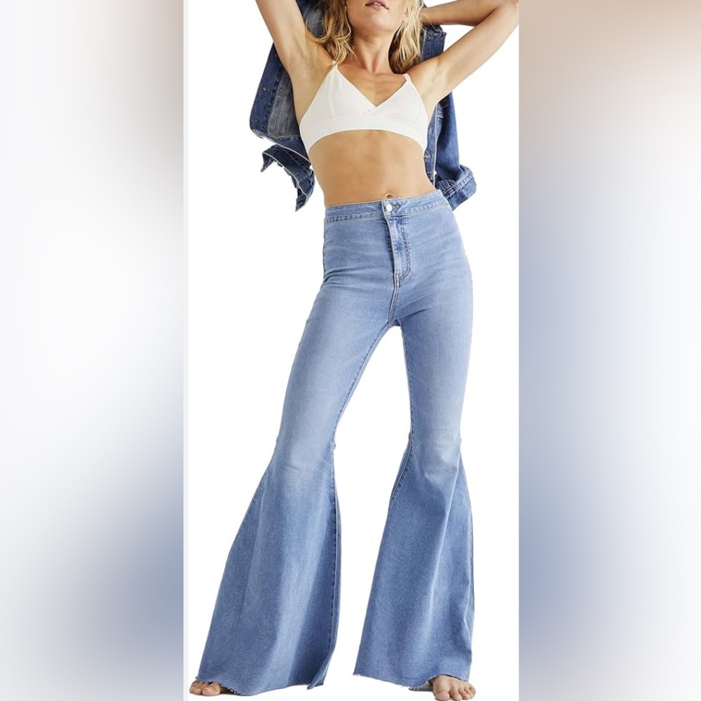 NWOT Free People Float On Flare Bell Bottom High Rise Boho Jeans